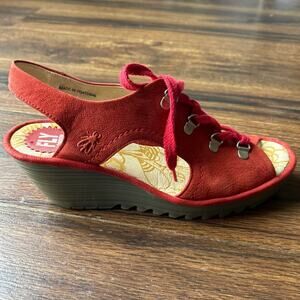 Fly London Wedge Slingback Sandals Open Toe Lace Up EU41 US 10 10.5 Ylfa Nubuck